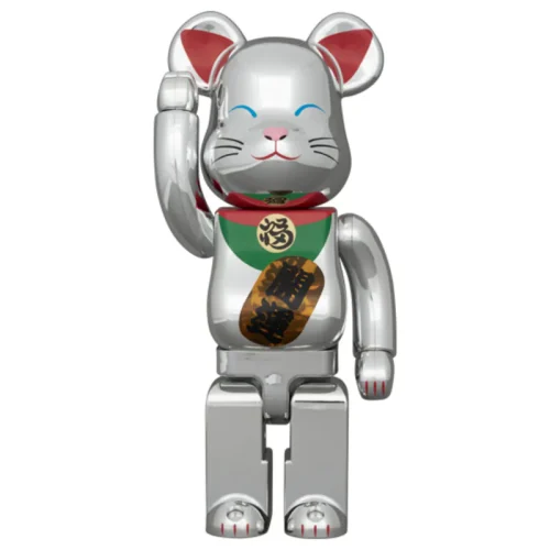 招財貓 招き猫 開運 弐 発光 銀メッキ 400% / 1000％ BE@RBRICK