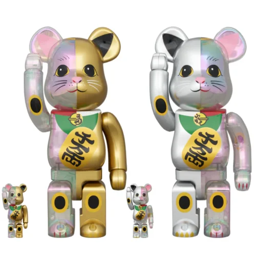 招き猫 招財貓 透明メッキ×金塗装 千万両＋銀塗装×透明メッキ 千万両 SET 100％ & 400％ BE@RBRICK