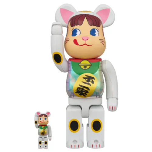 招き猫 ペコちゃん 白メッキ 蓄光ミルキー入り 100％ & 400％ / 1000% BE@RBRICK