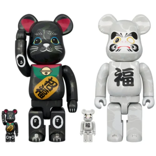 00219.webp BAPE(R) 招き猫 黒メッキ/達磨 白メッキ 100% & 400% 4PCS SET BE@RBRICK