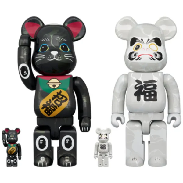 BAPE(R) 招き猫 黒メッキ／達磨 白メッキ 100％ & 400％ 4PCS SET BE@RBRICK