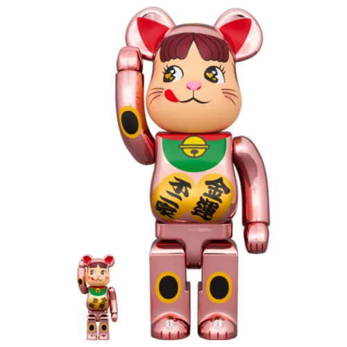 招き猫 ペコちゃん 金運 ダブル小判 桃金メッキ 100％ & 400％ / 1000% BE@RBRICK