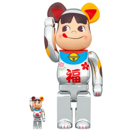 招き猫 ペコちゃん 福 銀メッキ 100％ & 400％ / 1000% BE@RBRICK